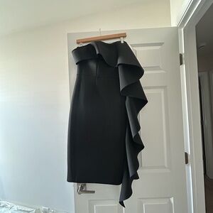 Lavish Alice Black Strapless Dress with Ruffle Accent